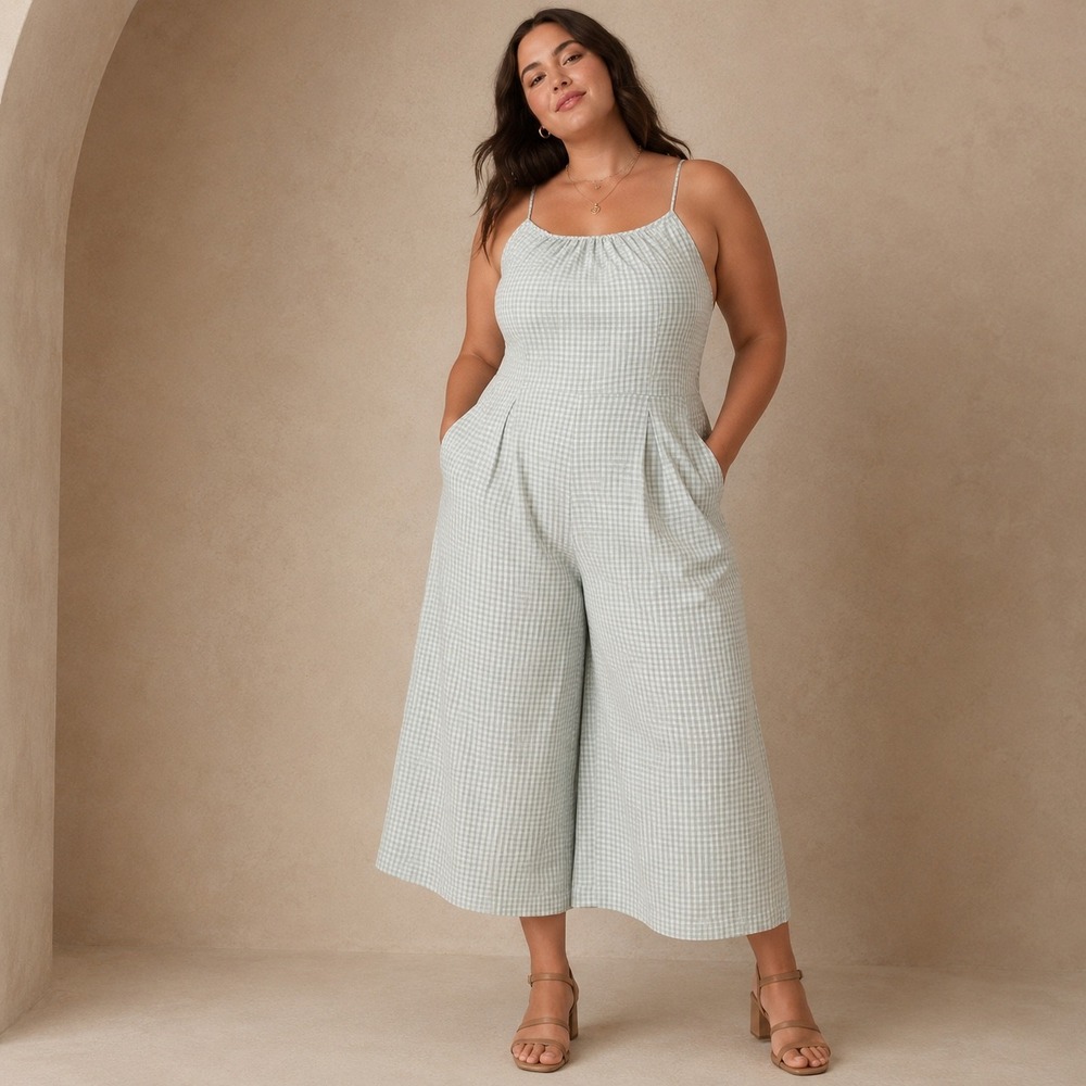 Gal‎ Meets Glam Jumpsuit Mint Green Gingham Tie Back Wide Leg Stitch Fix 12